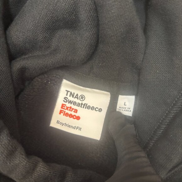 Tna Hoodie Large Boyfriend Fit Sweaterfleece Cotton Blend Distressed Pullover - Picture 2 of 15